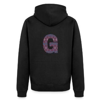 Monogramm Buchstabe G - geometrisches Muster - Unisex Premium Bio Zip Hoodie - Schwarz - Hinten - Nico (187cm)