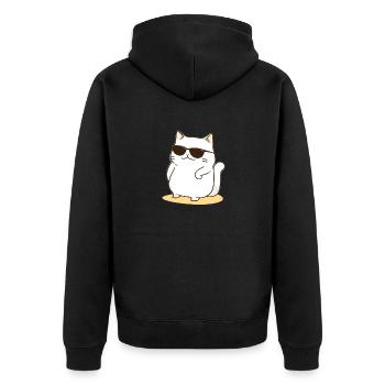 Rockende Katze mit Sonnenbrille - Unisex Premium Bio Zip Hoodie - Schwarz - Hinten - Nico (187cm)