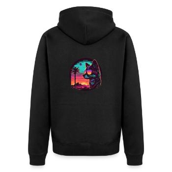 Synthwave chien coucher de soleil - Veste à capuche bio Premium Unisexe - noir - Dos - Nico (187cm)