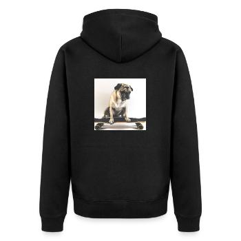 Mops auf Skateboard AICF 4 - Unisex Premium Bio Zip Hoodie - Schwarz - Hinten - Nico (187cm)
