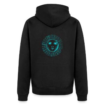 sonne gesicht spirit neon blau sonnengott yoga zen - Unisex Premium Bio Zip Hoodie - Schwarz - Hinten - Nico (187cm)