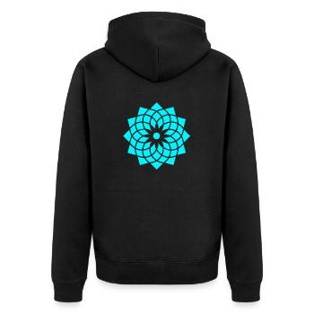 Géométrie Sacrée Yoga Fleur de Vie Bleu Neon - Veste à capuche bio Premium Unisexe - noir - Dos - Nico (187cm)