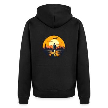 The life is a adventure - Unisex Premium Bio Zip Hoodie - Schwarz - Hinten - Nico (187cm)