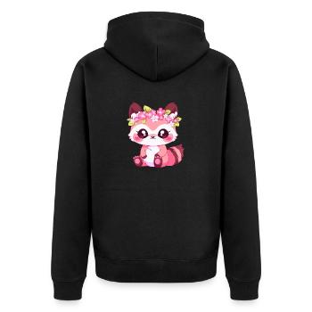 Pink Girly Waschbär mit Blumen - Unisex Premium Bio Zip Hoodie - Schwarz - Hinten - Nico (187cm)