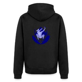 Appell. Ein Appell an eine höhere Macht - Unisex Premium Bio Zip Hoodie - Schwarz - Hinten - Nico (187cm)