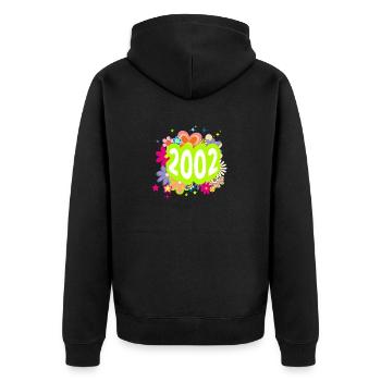 Jahr 2002 Jubiläum Floral Groovy - Unisex Premium Bio Zip Hoodie - Schwarz - Hinten - Nico (187cm)