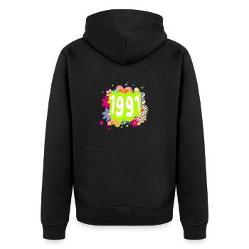 Year 1991 anniversary Floral Groovy - Unisex Premium Organic Zip Hoodie - black - Back - Nico (187cm)