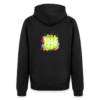 Jahr 1996 Jubiläum Groovy blumig - Unisex Premium Bio Zip Hoodie - Schwarz - Hinten - Nico (187cm)