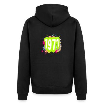 Année 1971 anniversaire Groovy floral - Veste à capuche bio Premium Unisexe - noir - Dos - Nico (187cm)