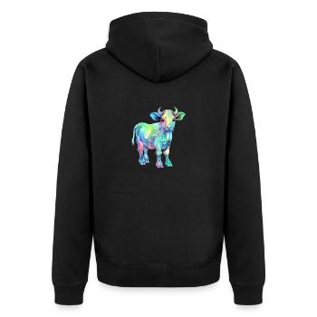 Rika, die bunte Kuh - Unisex Premium Bio Zip Hoodie - Schwarz - Hinten - Nico (187cm)