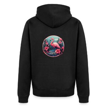 Flamant rose floral - Veste à capuche bio Premium Unisexe - noir - Dos - Nico (187cm)