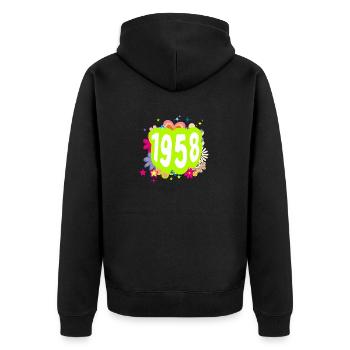 Année 1958 anniversaire Groovy floral - Veste à capuche bio Premium Unisexe - noir - Dos - Nico (187cm)