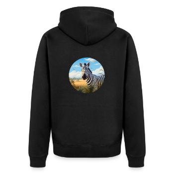 Zebra in Savanne - Unisex Premium Bio Zip Hoodie - Schwarz - Hinten - Nico (187cm)