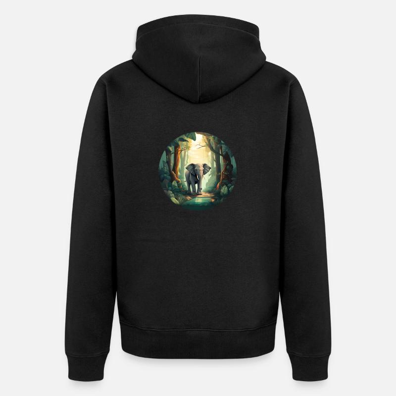 Regenwald-Elefant - Unisex Premium Bio Zip Hoodie - Schwarz