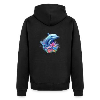 Dauphin, Dauphin, Mer, Mers du Sud, Eté, Océan, Dauphin - Veste à capuche bio Premium Unisexe - noir - Dos - Nico (187cm)