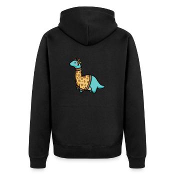 hugadino Giraffe Dino, süßer Dinosaurier - Unisex Premium Bio Zip Hoodie - Schwarz - Hinten - Nico (187cm)