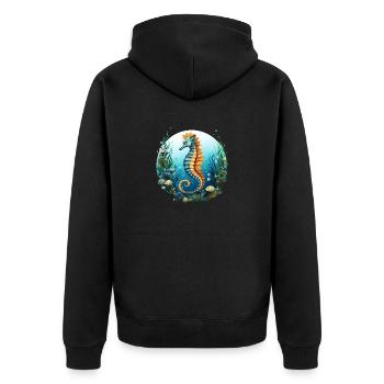 Seepferdchen - Unisex Premium Bio Zip Hoodie - Schwarz - Hinten - Nico (187cm)