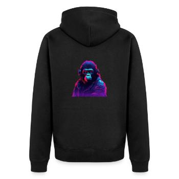Synthwave-Neon-Beats eines Gorillas - Unisex Premium Bio Zip Hoodie - Schwarz - Hinten - Nico (187cm)