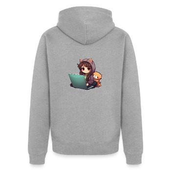 Cozy Cartoon Girl Homeage - Veste à capuche bio Premium Unisexe - gris chiné - Dos - Nico (187cm)