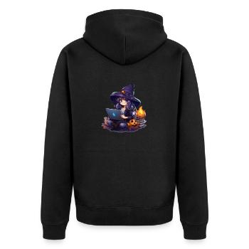 "Witchy Magic: Adorable Cartoon Craving" - Unisex Premium Organic Zip Hoodie - black - Back - Nico (187cm)