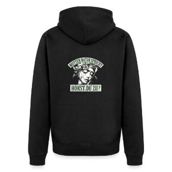 Mutter Natur spricht, hörst du zu? - Unisex Premium Bio Zip Hoodie - Schwarz - Hinten - Nico (187cm)
