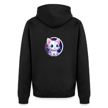 Cute cartoonish kitty floating in space - Unisex Premium Organic Zip Hoodie - black - Back - Nico (187cm)