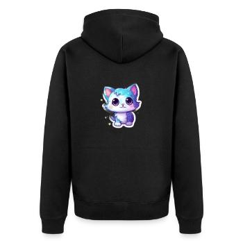 Cute cartoonish kitty floating in space - Unisex Premium Organic Zip Hoodie - black - Back - Nico (187cm)