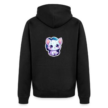 Cute cartoonish kitty floating in space - Unisex Premium Organic Zip Hoodie - black - Back - Nico (187cm)