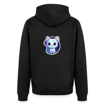 "Kitty Galaxy: Cute Cartoon Floating in Space" - Unisex Premium Organic Zip Hoodie - black - Back - Nico (187cm)