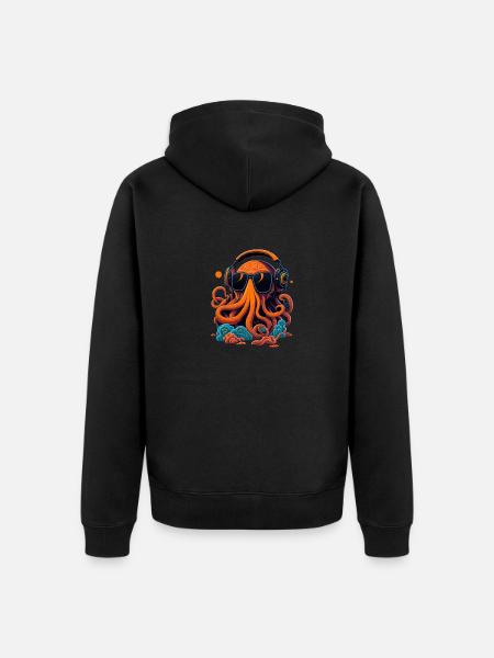 Oktopus mit Sonnenbrille - Unisex Premium Bio Zip Hoodie - Schwarz