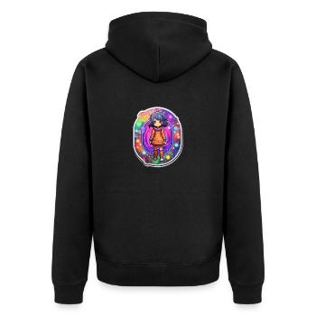 Cartoonish Dimension Traveler Standin - Unisex Premium Bio Zip Hoodie - Schwarz - Hinten - Nico (187cm)