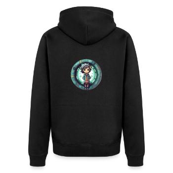 Cute Cartoonish Dimension Traveler Standin - Unisex Premium Bio Zip Hoodie - Schwarz - Hinten - Nico (187cm)