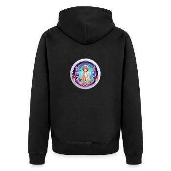 Cartoon Dimension Traveler Shirt - Unisex Premium Bio Zip Hoodie - Schwarz - Hinten - Nico (187cm)
