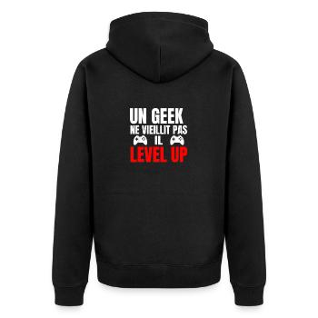 Un Geek Ne Vieillit Pas Il Level Up - Veste à capuche bio Premium Unisexe - noir - Dos - Nico (187cm)