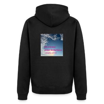 Ich erkenne meine Bedürfnisse - Unisex Premium Bio Zip Hoodie - Schwarz - Hinten - Nico (187cm)