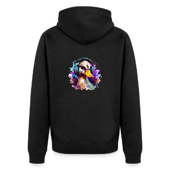 Funky Ente mit Kopfhörer Graffiti-Style - Unisex Premium Bio Zip Hoodie - Schwarz - Hinten - Nico (187cm)