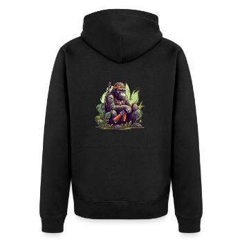 Tropische Regenwälder werden von Affen geschützt - Unisex Premium Bio Zip Hoodie - Schwarz - Hinten - Nico (187cm)