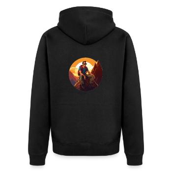 Bergsteiger vintage illustration klettern Mann - Unisex Premium Bio Zip Hoodie - Schwarz - Hinten - Nico (187cm)