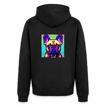 Französische Bulldogge Pop Art - Unisex Premium Bio Zip Hoodie - Schwarz - Hinten - Nico (187cm)