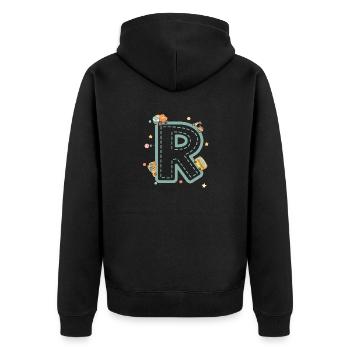 Fahrzeug mit dem Buchstaben r - personalisiertes Geschenk für Kinder - Unisex Premium Bio Zip Hoodie - Schwarz - Hinten - Nico (187cm)