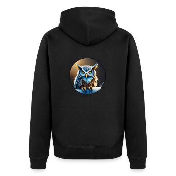 Eule - Eule - Zeichnung Illustration Vogel - Unisex Premium Bio Zip Hoodie - Schwarz - Hinten - Nico (187cm)