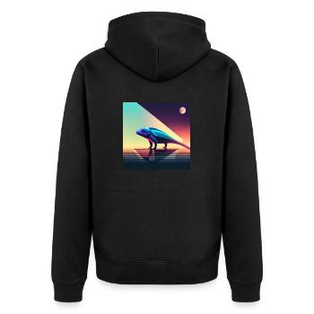 Leo das Chamäleon - Reptilien-Eidechsen-Illustrationskunst - Unisex Premium Bio Zip Hoodie - Schwarz - Hinten - Nico (187cm)