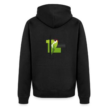 Specht am Baum Grünspecht - Unisex Premium Bio Zip Hoodie - Schwarz - Hinten - Nico (187cm)