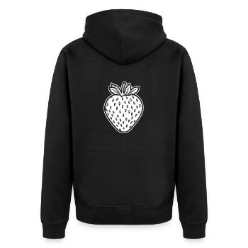 Erdbeere Obst Frucht - Unisex Premium Bio Zip Hoodie - Schwarz - Hinten - Nico (187cm)