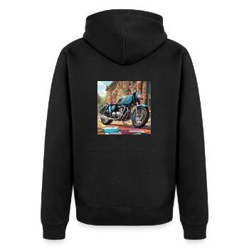 Classy British Motorcycling - Unisex Premium Organic Zip Hoodie - black - Back - Nico (187cm)