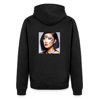 Female Face Tattoo Cyber Girl Retrofuturism - Unisex Premium Organic Zip Hoodie - black - Back - Nico (187cm)