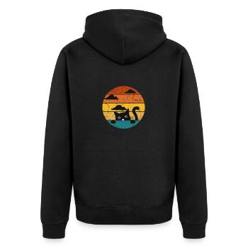 Lustige Retro-Katze - Unisex Premium Bio Zip Hoodie - Schwarz - Hinten - Nico (187cm)