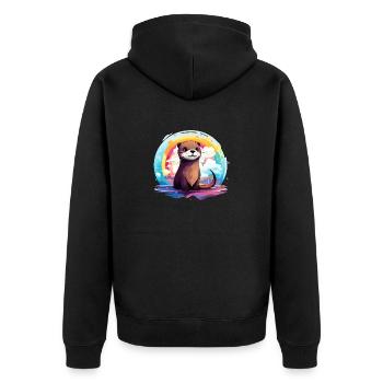 der Otter im bunten Schein - Unisex Premium Bio Zip Hoodie - Schwarz - Hinten - Nico (187cm)