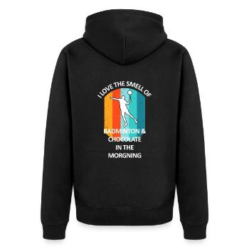 Badminton Federball Badmintonspieler Schokolade - Unisex Premium Bio Zip Hoodie - Schwarz - Hinten - Nico (187cm)