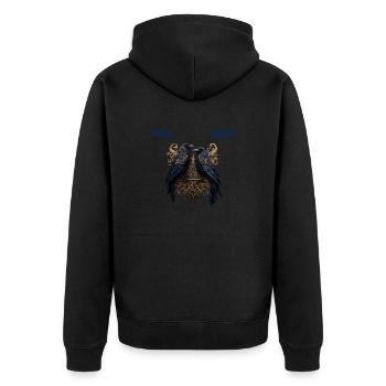 Hugin et Munin, les corbeaux d’Odin (avec inscription) - Veste à capuche bio Premium Unisexe - noir - Dos - Nico (187cm)